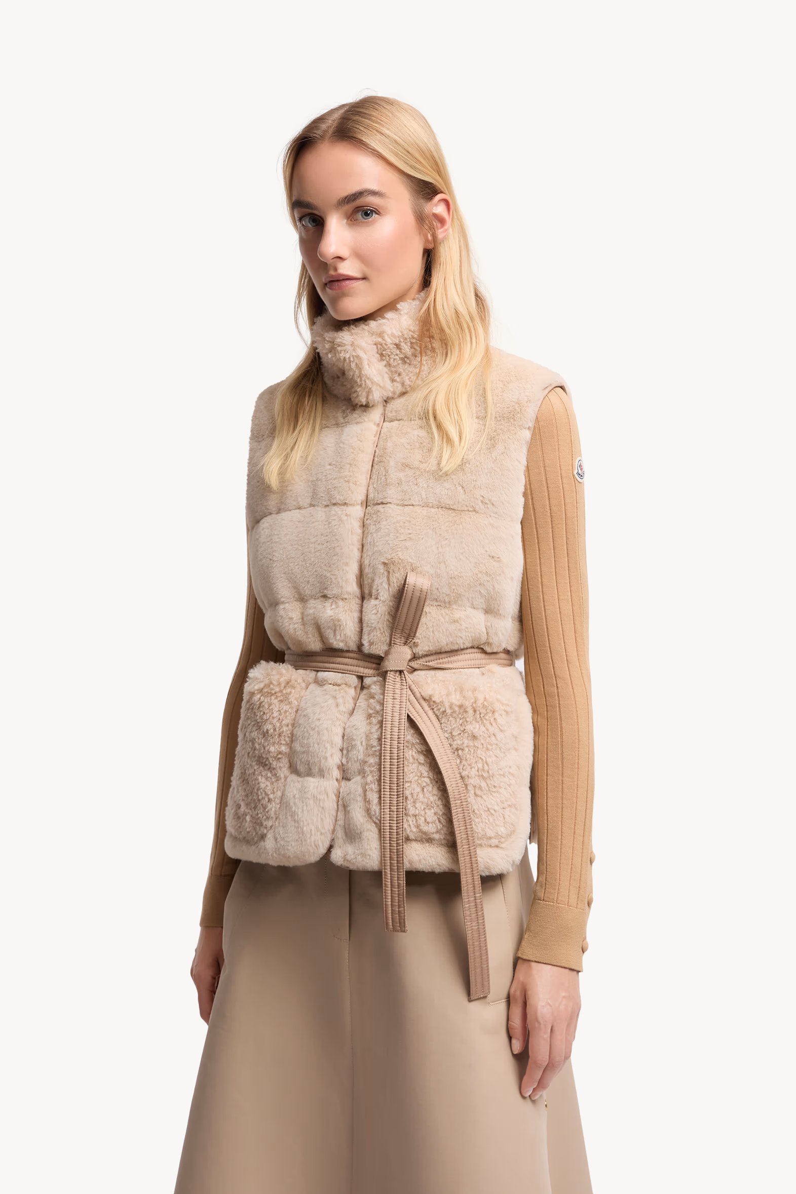 Joui Faux Fur & Teddy Down Vest Women White Ivory Moncler 3